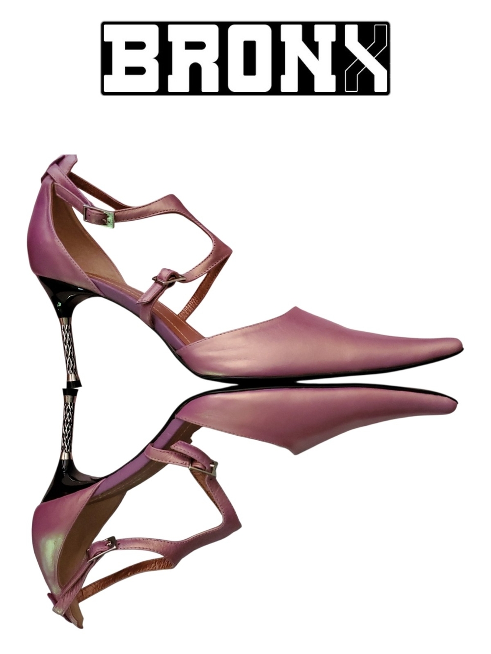 NIB Vintage BRONX Y2K Purple Pearlescent Strappy Cage Heels Metal Mesh Stem 42